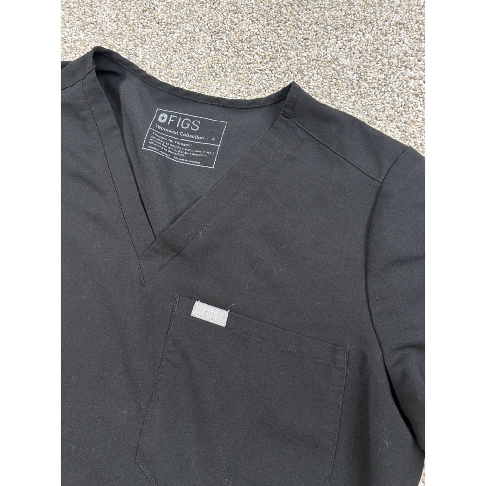 Figs Catarina Scrub Top Black Womens Small V-Neck One Pocket FW1000 #0883